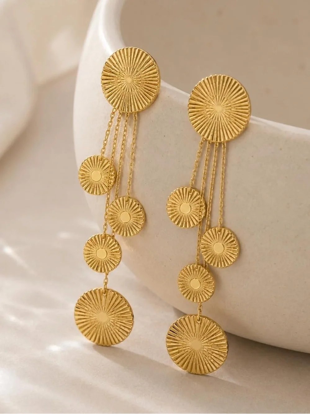 Zara Gold Radiant Disc Drop Earrings